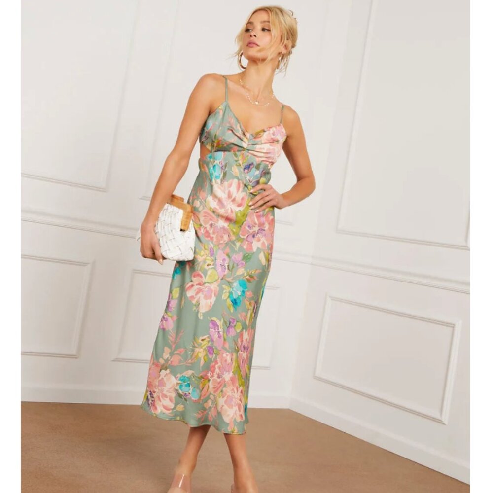 NWT VICI Gracelynn Floral Midi Slip Dress - Sage/Floral / Size Medium